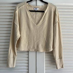JoyLab Long Sleeve Cropped Waffle Top